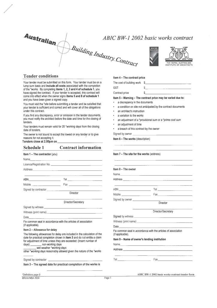 rental divorce agreement Basic Works C of ABIC three 2018 (Set BW Contract
